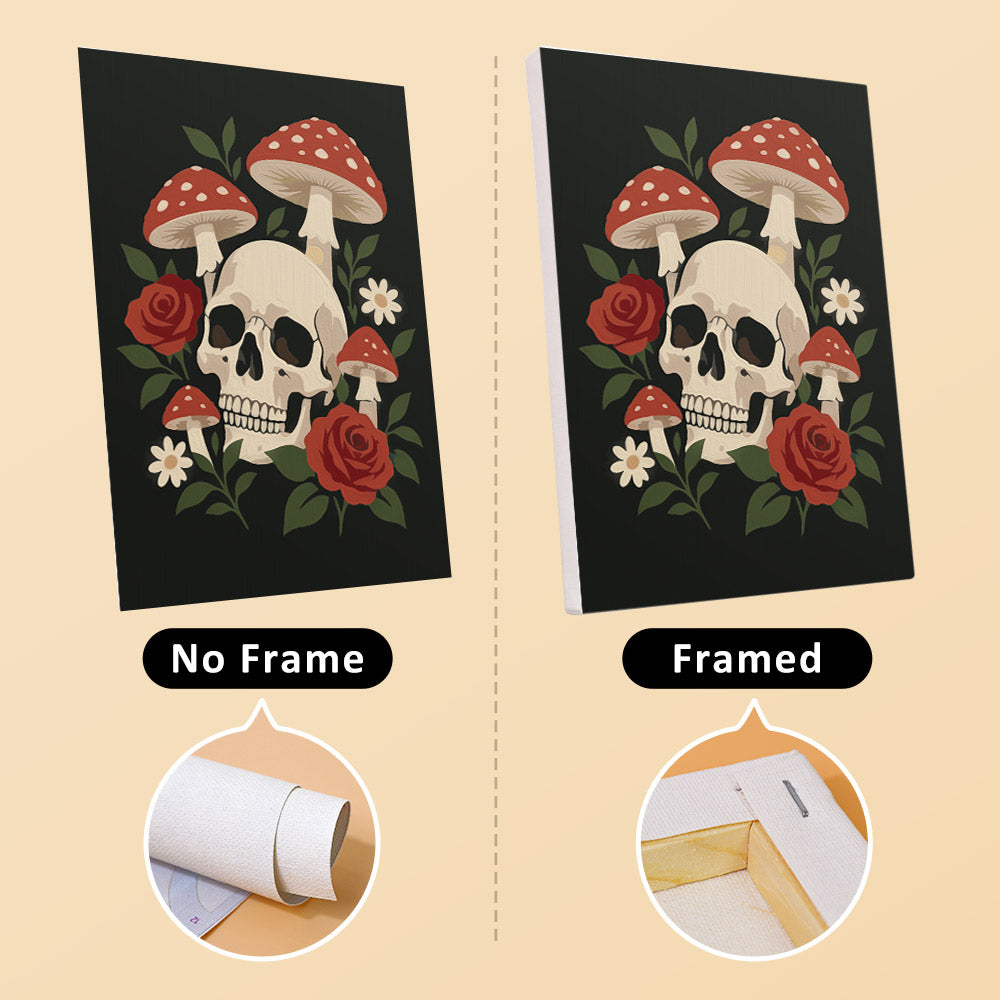Gothic Still Life mini canvas shown rolled without a frame and pre-stretched on a frame