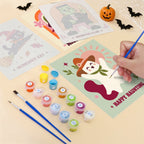 Filling in a Groovy Monster Club mini canvas with numbered acrylic paints and a fine brush