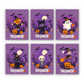 Halloween Banner Friends mini paint by numbers set: six cute characters above Halloween lettering, including a scarecrow, black cats, a ghost, a skeleton and a little witch
