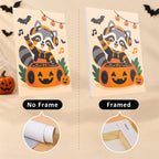 Halloween Jam Session mini canvas shown rolled without a frame and pre-stretched on a frame