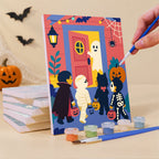 What's included pre-stretched on frame: six framed Halloween Night Adventures mini canvases, paints, three brushes, hangers and layout