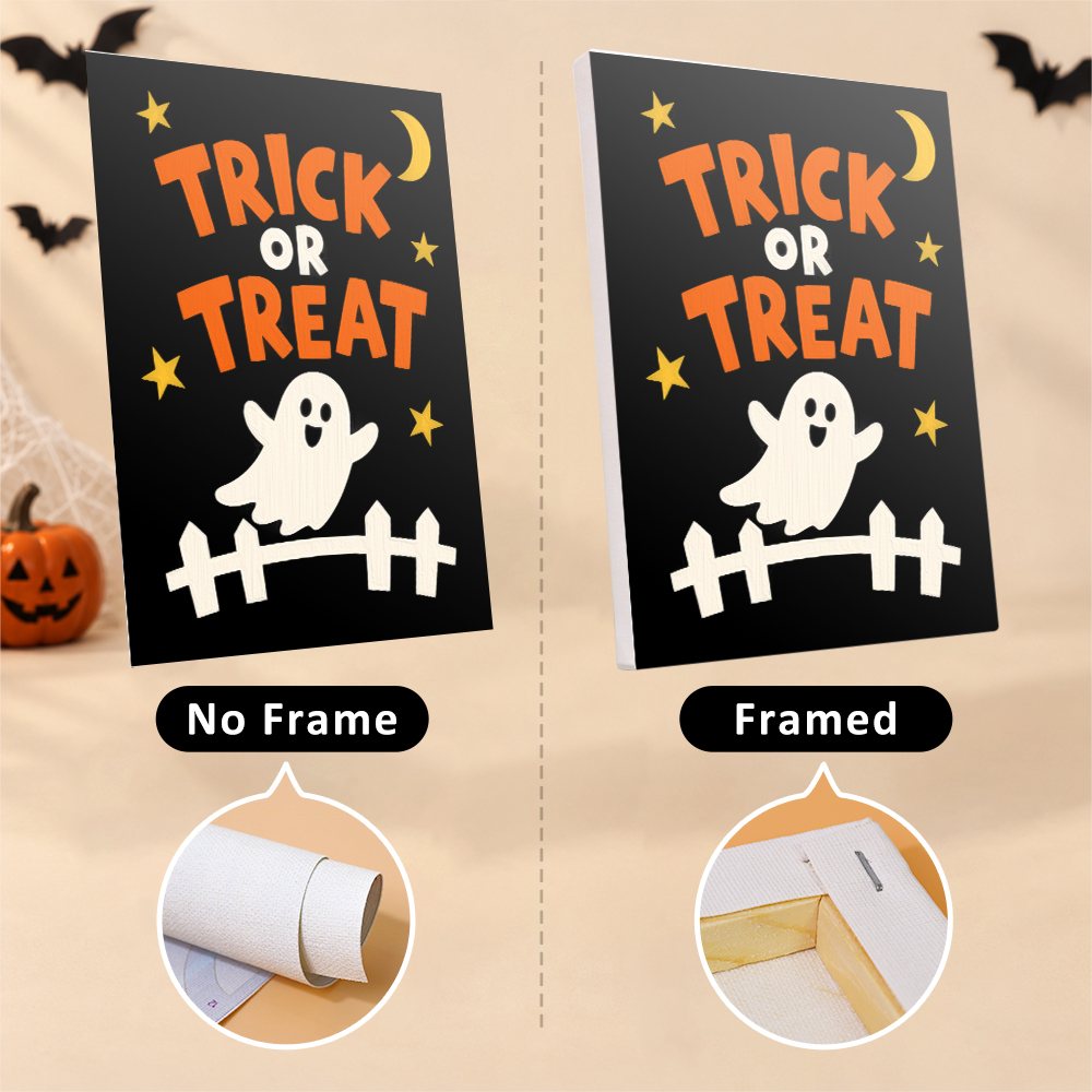 Halloween Party Signs mini canvas shown rolled without a frame and pre-stretched on a frame