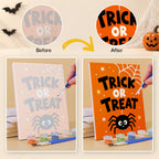 Before and after of a Halloween Party Signs mini paint by numbers canvas