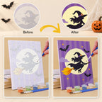 What's included without a frame: six rolled Halloween Party Stripes mini canvases, acrylic paints, three brushes and layout