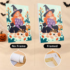 Halloween Picnic Party mini canvas shown rolled without a frame and pre-stretched on a frame