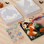 Halloween Woodland Creatures mini canvas shown rolled without a frame and pre-stretched on a frame