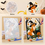 What's included without a frame: six rolled Halloween Woodland Creatures mini canvases, acrylic paints, three brushes and layout