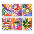 Happy Hues mini paint by numbers set: six bold groovy designs of suns, cherries, a daisy mug, tulips and leaves