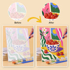 Before and after of a Happy Hues mini paint by numbers canvas