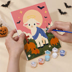 Numbered paint pots and brushes on a pre-stretched Harvest Blessings mini canvas