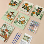 Harvest Garden Friends mini paint by numbers kit with six numbered canvases, acrylic paints, brushes and layout