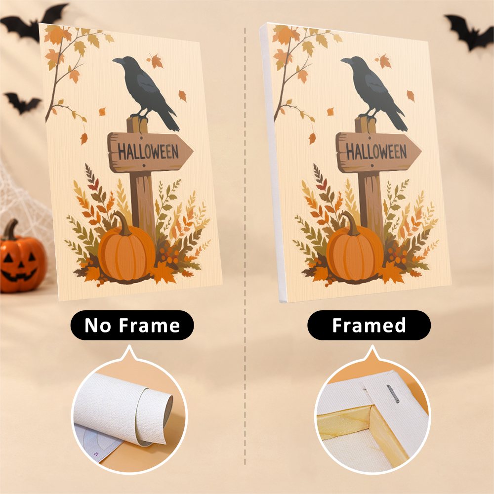 Harvest Hauntings mini canvas shown rolled without a frame and pre-stretched on a frame