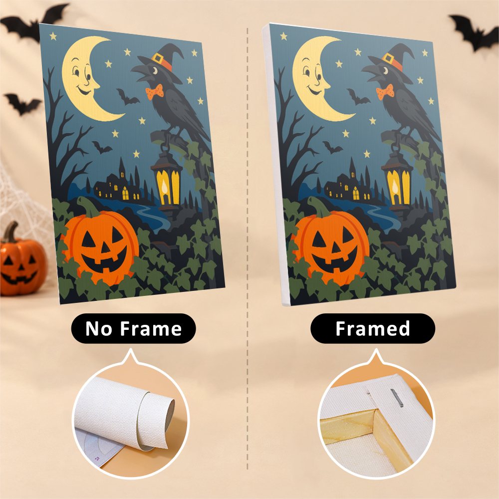 Harvest Moon Friends mini canvas shown rolled without a frame and pre-stretched on a frame
