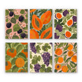 Harvest Patterns mini paint by numbers set: six all-over patterns of blackberries, papayas, figs, persimmons, grapes and apricots