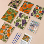 Harvest Patterns mini paint by numbers kit with six numbered canvases, acrylic paints, brushes and layout