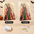 Harvest Saints Folk Art mini canvas shown rolled without a frame and pre-stretched on a frame