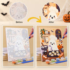 What's included without a frame: six rolled Haunted Cafe Crew mini canvases, acrylic paints, three brushes and layout