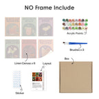 What's included without a frame: six rolled Haunted Happy Hour mini canvases, acrylic paints, three brushes and layout