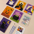 Haunted Night Icons mini paint by numbers kit with six numbered canvases, acrylic paints, brushes and layout