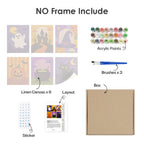 What's included without a frame: six rolled Haunted Night Icons mini canvases, acrylic paints, three brushes and layout