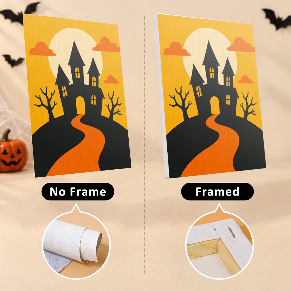 Haunted Night Icons mini canvas shown rolled without a frame and pre-stretched on a frame