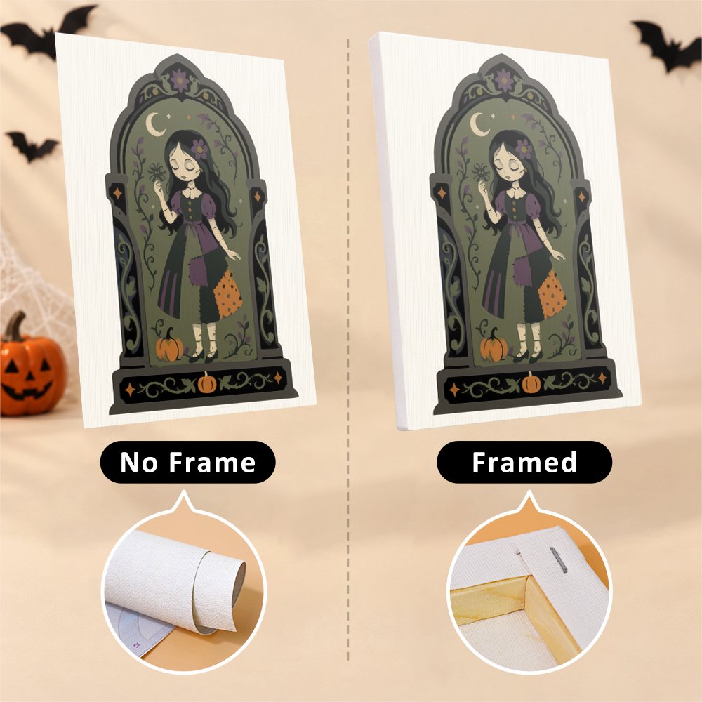 Haunted Portraits mini canvas shown rolled without a frame and pre-stretched on a frame