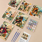 Haunted World Travelers mini paint by numbers kit with six numbered canvases, acrylic paints, brushes and layout