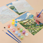 Filling in a Highland Journey mini canvas with numbered acrylic paints and a fine brush