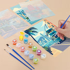 Filling in a Hong Kong Harbor mini canvas with numbered acrylic paints and a fine brush