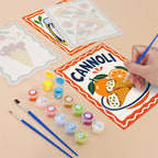 Filling in an Italian Feast mini canvas with numbered acrylic paints and a fine brush