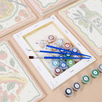 Numbered paint pots and brushes on a pre-stretched Italian Feast mini canvas