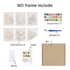 What's included without a frame: six rolled Italian Halloween Botanicals mini canvases, acrylic paints, three brushes and layout