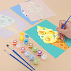 Filling in a Jeweled Cones mini canvas with numbered acrylic paints and a fine brush
