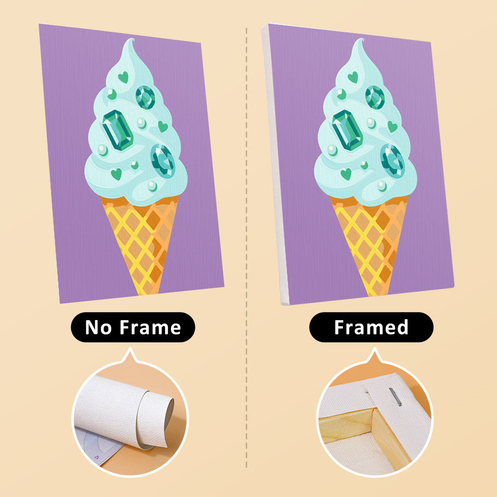 Jeweled Cones mini canvas shown rolled without a frame and pre-stretched on a frame
