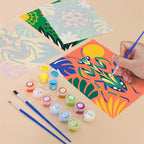 Filling in a Jungle Bugs mini canvas with numbered acrylic paints and a fine brush