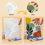 Before and after of a Jungle Collage mini paint by numbers canvas