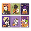 Kawaii Halloween mini paint by numbers set: six cute scenes with ghosts, cats, pumpkins, a mummy and candy in pastel purple and orange
