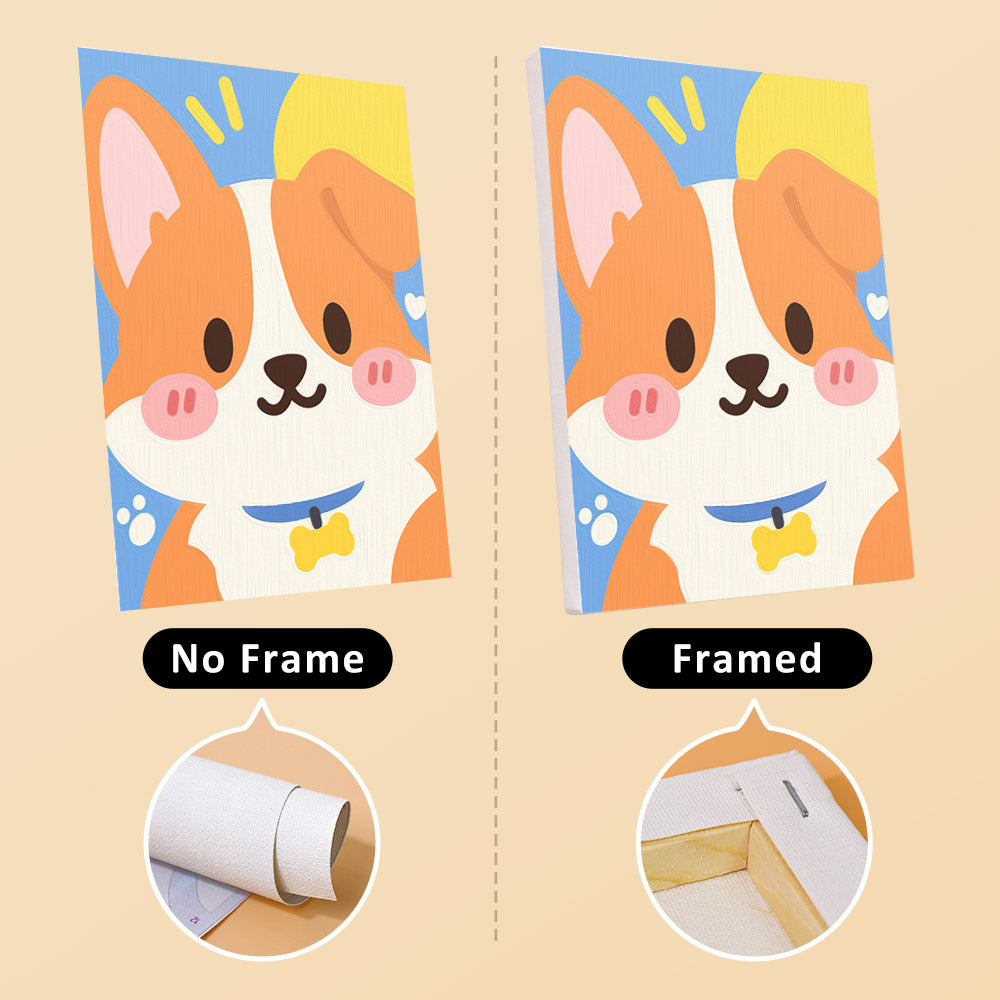 Kawaii Pals mini canvas shown rolled without a frame and pre-stretched on a frame
