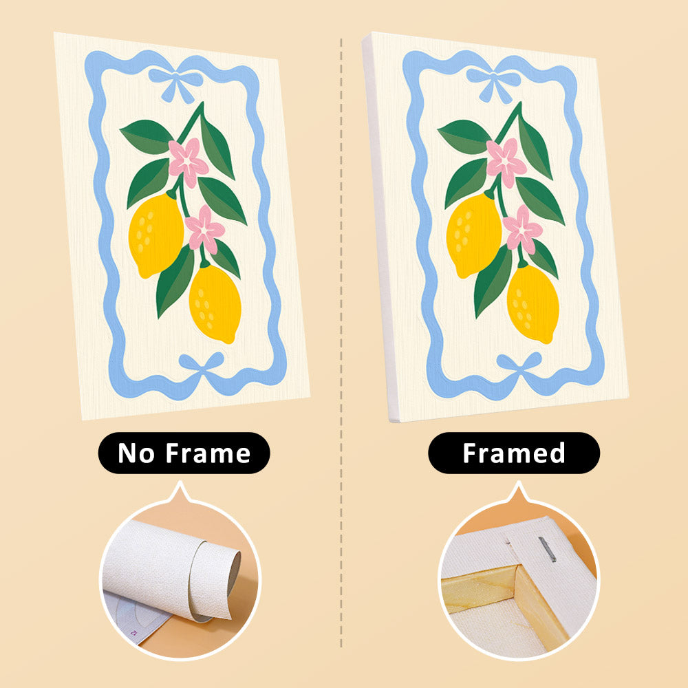 Kitchen Charm mini canvas shown rolled without a frame and pre-stretched on a frame
