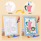 Before and after of a Kitchen Charm mini paint by numbers canvas