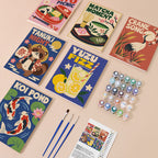 Kyoto Posters mini paint by numbers kit with six numbered canvases, acrylic paints, brushes and layout
