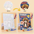 Before and after of a Kyoto Posters mini paint by numbers canvas