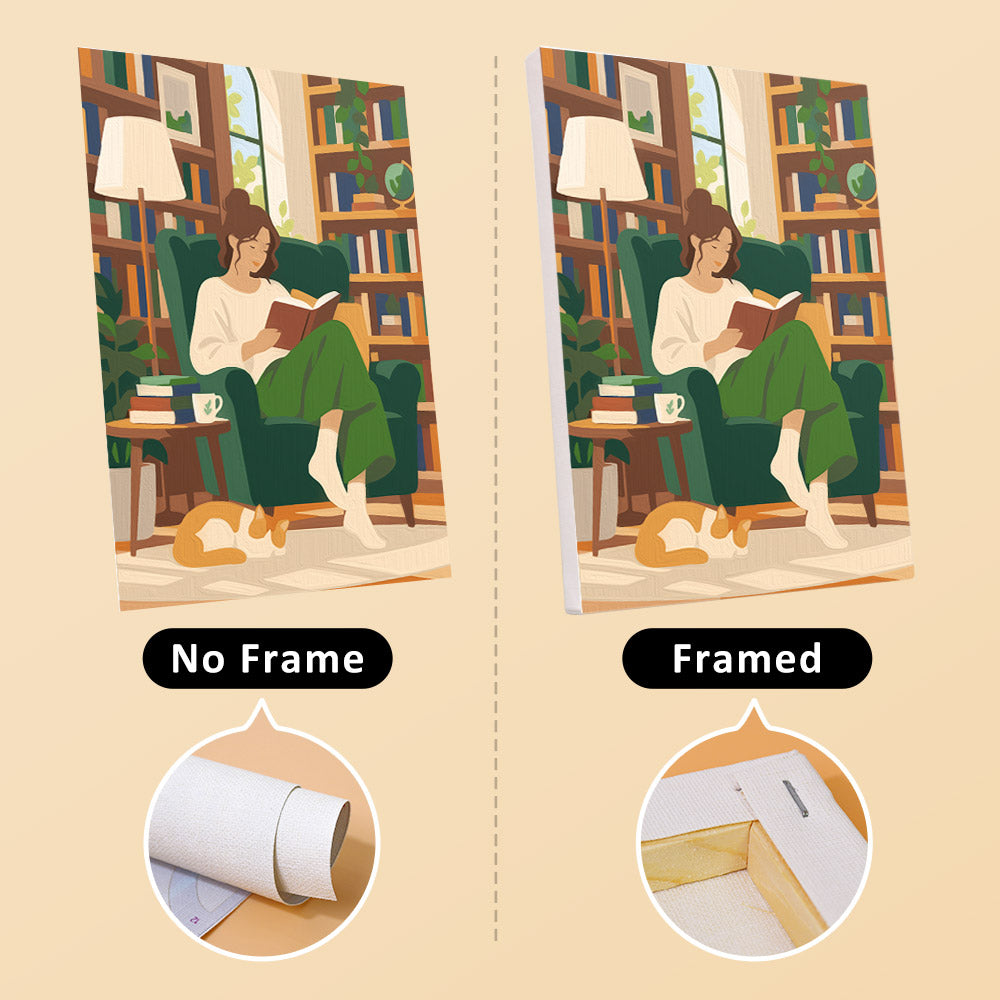 Library Hours mini canvas shown rolled without a frame and pre-stretched on a frame