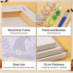 Lilac Moon Medallions mini paint by numbers kit with six numbered canvases, acrylic paints, brushes and layout