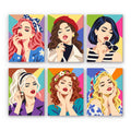 Lipstick & Attitude mini paint by numbers set: six pop-art designs of glam women with red lips on geometric backgrounds