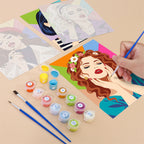 Filling in a Lipstick & Attitude mini canvas with numbered acrylic paints and a fine brush