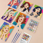 Lipstick & Attitude mini paint by numbers kit with six numbered canvases, acrylic paints, brushes and layout