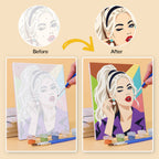 Before and after of a Lipstick & Attitude mini paint by numbers canvas