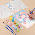 Filling in a Little Angels mini canvas with numbered acrylic paints and a fine brush