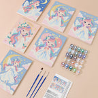 Little Angels mini paint by numbers kit with six numbered canvases, acrylic paints, brushes and layout